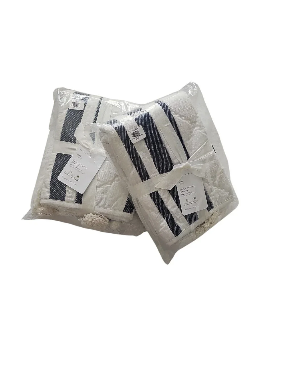 Mesa Striped Handcratted Cotton Quilted Sham Set Of 2 NWT Black/ White